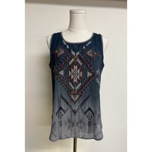 VOCAL California Studded Tank Top Medium Gray Chiffon Lined Metallic Southwest